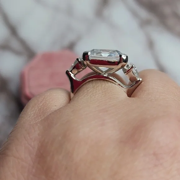 Sterling silver colosal asher cut engagementring 3 stone past present …
